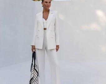 3 Piece Women Suit Set, Corset Pantsuit, Oversized Blazer and Wide Leg Pants, Graduation Suit,Office Suit, Wedding Guest Look, Clothing Gift