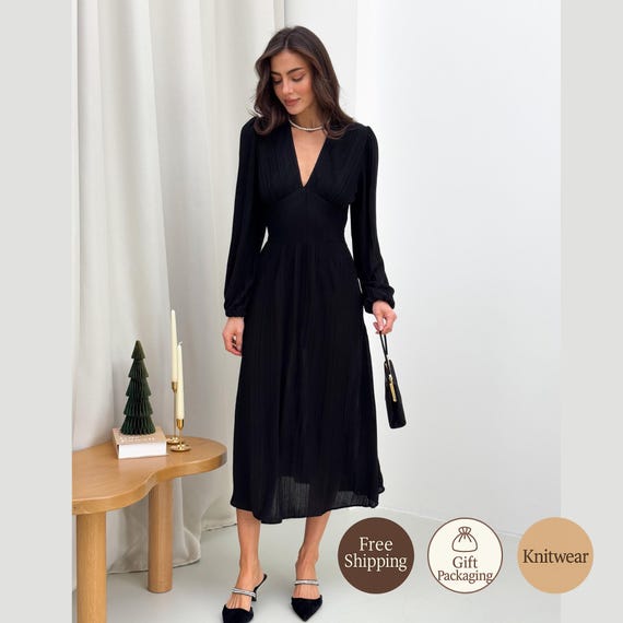 Knit Midi Dress, Cocktail Long Sleeve Dress, Fall, Spring & Winter Outfit,  Elegant Evening Look, Wedding Guest Dress, Clothing Gift for Her - Etsy  Israel