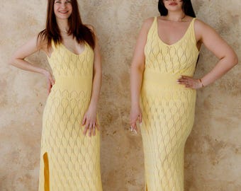 Summer Knit Maxi Dress, Sleeveless Bodycon Beach Dress for Women, Crochet Look, Cotton Blend, Resort Outfit, Plus Size, Gift for her, Wife