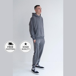 Men’s Tracksuit Set.Cotton Loungewear for Him .Hoodie and Joggers Co-ord.Minimalist Streetwear.Gift Idea .Family Look Available.50+ Colors.
