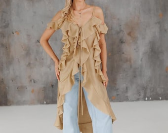 Ruffled Off Shoulder Blouse for Women – Flowy Romantic Top for Date, Party or Casual Look, Lightweight Summer Layer, Clothing Gift for Her