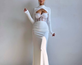 3 Piece Velvet Set, Corset and Maxi Skirt, Lace Bustier, Long Sleeve Bolero, Evening Party Outfit, Homecoming, Cocktail Dress, Clothing Gift