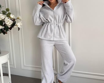 Fleece Tracksuit, Cozy Lounge Set, Winter Warm Sweatsuit, Hoodie and Pants Set, Casual Fall Outfit, Women's Jogger Set,Clothing Gift For Her