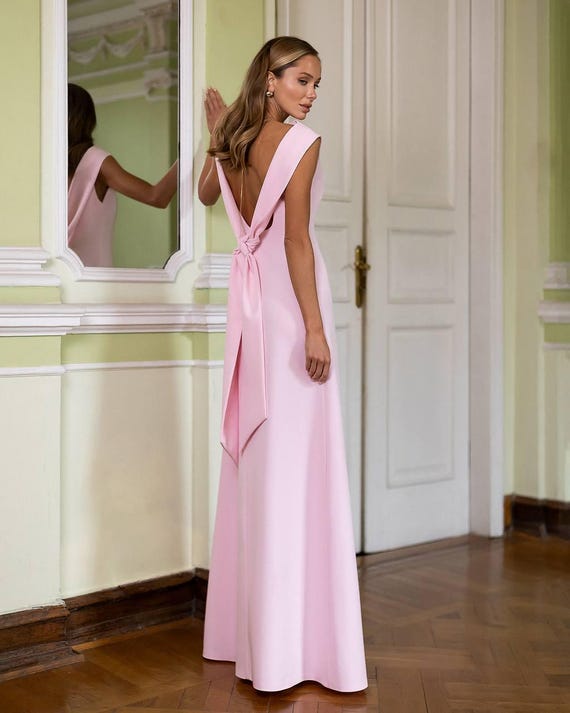 Maxi Dress Open Back Tie, Elegant Sleeveless Formal Dress, Wedding Guest Dress, Graduation Evening Gown, Simple Wedding Dress, Clothing Gift