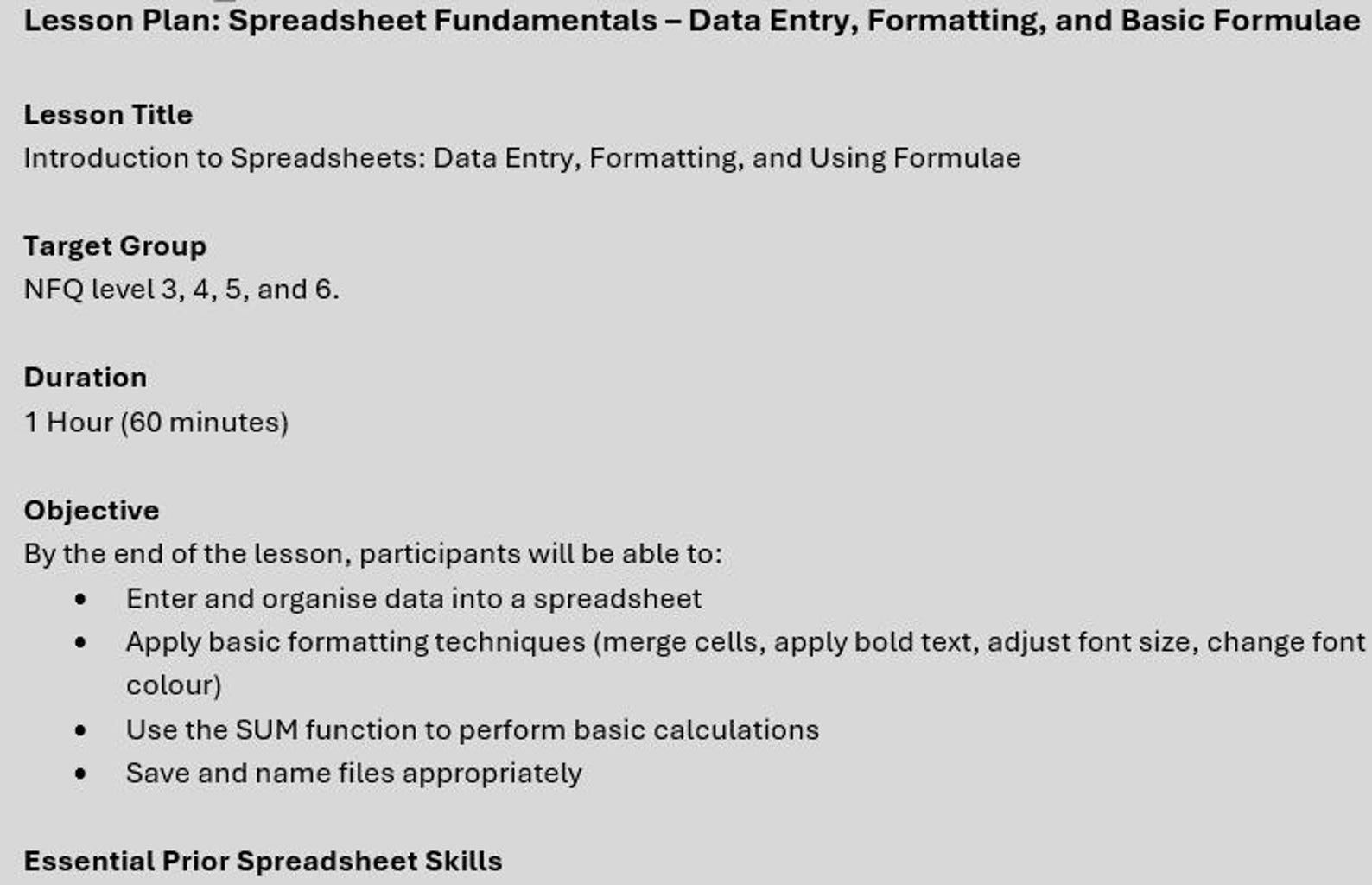 Lesson Plan Option for Excel Spreadsheet Worksheet | Digital Classroom ...