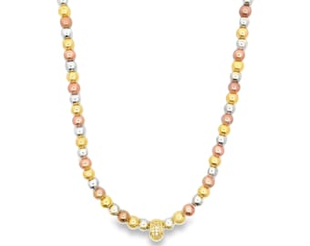 18K Gold Filled CZ Pave Charm Necklace: Tri-Color Beaded Chain