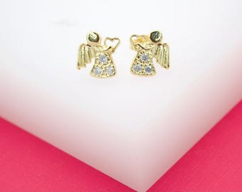 Kolczyki z cyrkoniami i serduszkami | Kolczyki z anielskim sercem | Kolczyki z cyrkoniami i skrzydłami w kształcie serca | Biżuteria hurtowa (L102)