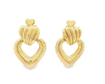 Ribbed Puffy Open Heart Drop Earrings | Textured Heart Drop Earrings | Puffy Ribbed Heart Dangles | Wholesale Jewelry (J300A)