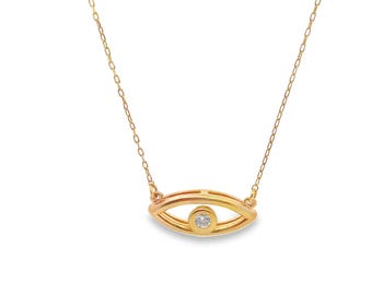 Gold Filled Evil Eye Necklace: Cubic Zirconia Charm Pendant