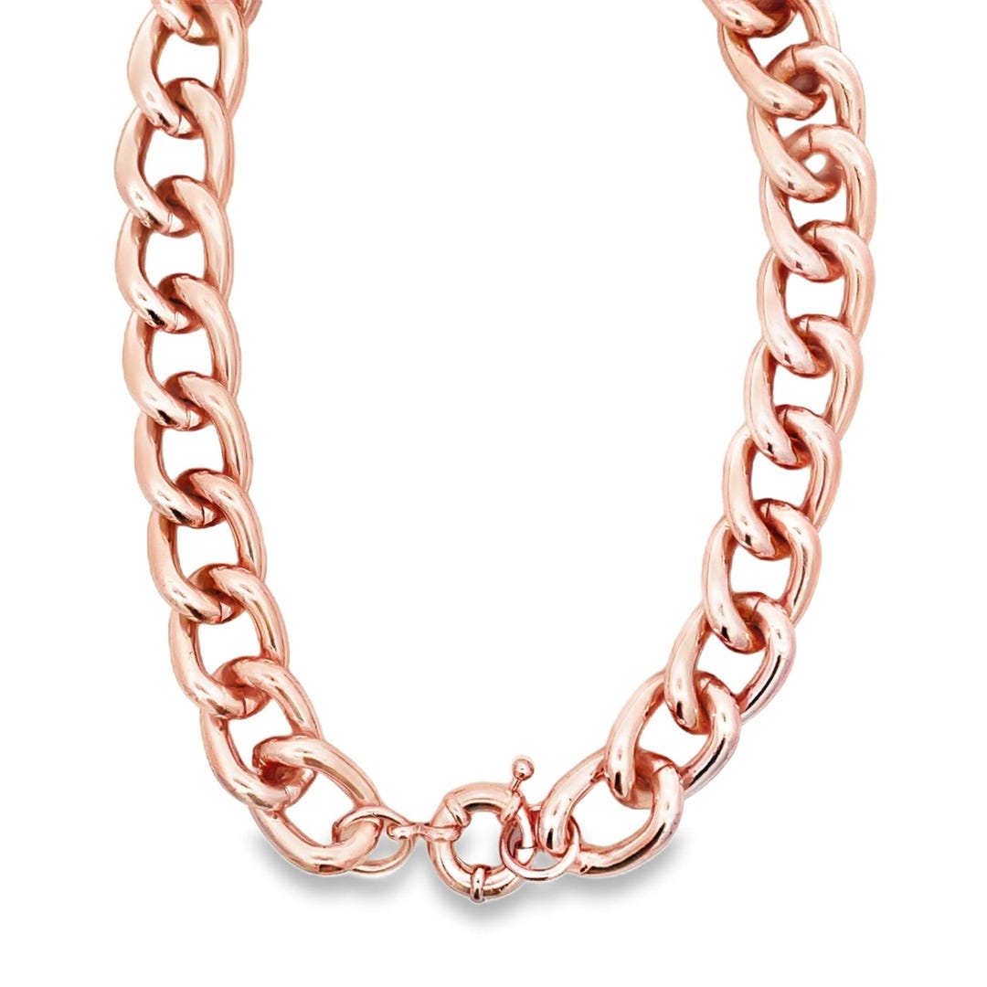 Pink Rolo Thick Link Chain | Pink Gold Filled Necklace | Chunky Rolo ...