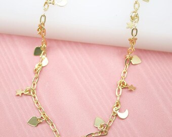 18K Gold Filled Celestial Charm Necklace: Star, Moon, Heart