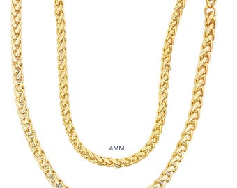 ネックレス　ゴールド　天然石　チェーン18ｋ 7 MM 18Kゴールドウィートチェーンネックレス - ステンレススチール