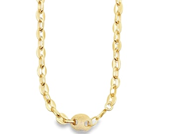 7 mm Puffy Flache Mariner Gliederkette Choker | Designed Chunky Anchor Halskette | Verziert Dicke Bolzen-Gliederkette | Geschwollene Mariner Halskette (H48)