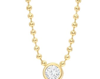 18K Gold Filled CZ Diamond Charm Necklace: Bead Link Chain