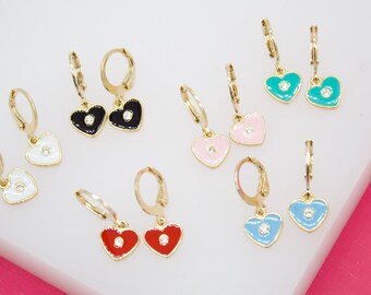 Emaillefarbene Herz Charm CZ Stein Ohrringe | Emaille Herz Ohrringe | CZ Herz Ohrringe | Groß-Schmuck (L162)