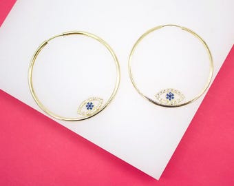 CZ Evil Eye Endless Hoop Earrings | Evil Eye Continuous Hoops | CZ Evil Eye Huggie Earrings | Wholesale Jewelry (K305)