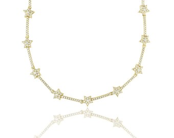 Collar de estrella con circonita cúbica bañado en oro de 18 quilates: delicada joyería celestial
