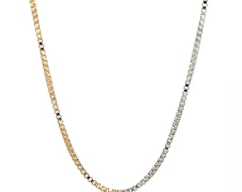 Two Tone Box Chain Necklace: 18K Gold & Rhodium Filled, Layering Jewelry