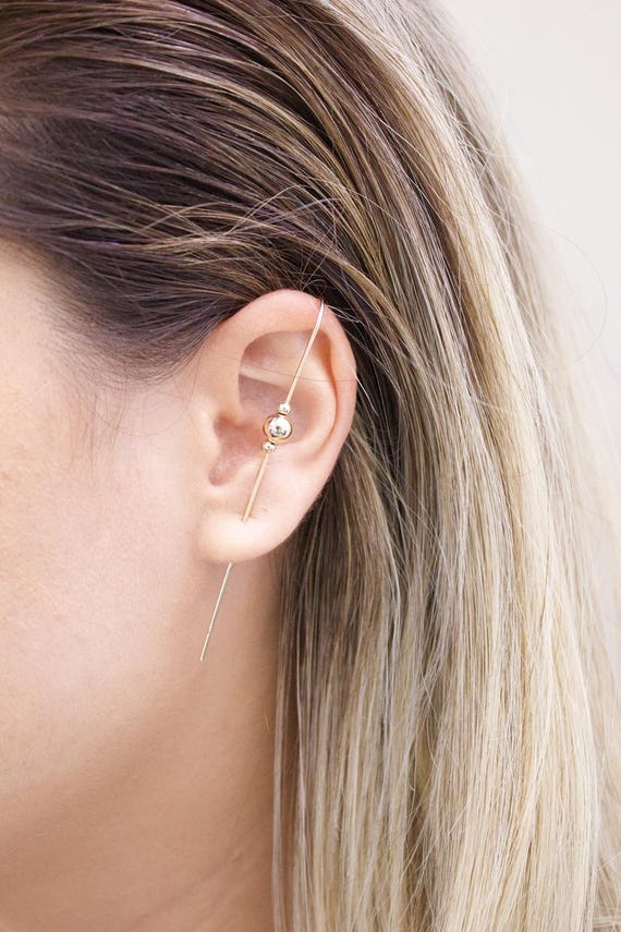 Bead Ball Charm Bar Hook Threader Ear Wrap | Bead Ball Threader Ear Cuff | Helix Wrap Bead Bar Ear Climber | Wholesale Jewelry (L185)