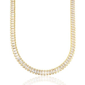 18K guldfyllt baguette-halsband med CZ: Rektangulär kedja med kubisk zirkonia