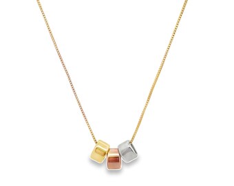 18K Gold Filled Tri-Color Charm Necklace: Dainty Box Chain