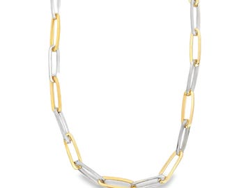 Zweifarbige, ovale Clip-Halskette: 18K Gold & Rhodium Filled, 7 mm