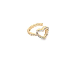 CZ Open Heart Adjustable Ear Cuff | Crystal Open Heart Ear Cuff | Adjustable Heart Ear Cuff | Non-Piercing Ear Cuff | Wholesale Jewelry