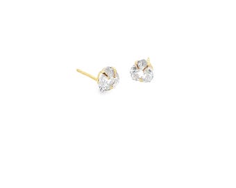 925 Sterling Silver Small Heart Shaped CZ Stud Earrings, 14k/18k/22k Gold Plated Option, Crystal Clear Cubic Zirconia, Butterfly Closure, New