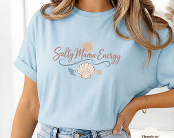 Salty Mama Energy Shirt | Coastal Mom Tee | Beach Mom Shirt | Summer Mama Tee | Seashell Graphic Tee