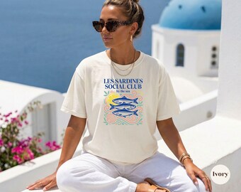 Les Sardines Social Club T-Shirt | Comfort Colors Coastal Graphic Tee | Cute Beach Shirt | Summer Boutique Tee