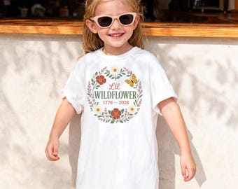 Girls 4th of July | Youth America 250 | Lil Wildflower Tee | Girls Patriotic Tee | Wildflower Youth Top | Floral USA Girls