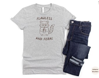 Trendy Line Art Animal Shirt | Flawless and Feral Youth Tee | Funny Graphic Cotton Top