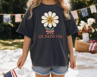 4th of July Shirt | Girls 4th of July | Patriotic Daisy Tee | Youth USA Outfit | Comfort Colors Kids | Red White and Blue