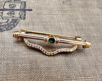 Art Deco Style Bar Brooch | Emerald Green Crystal Pin | Vintage Inspired Rhinestone Bar Pin | Elegant Sweater Scarf Jewelry. Gold or Silver