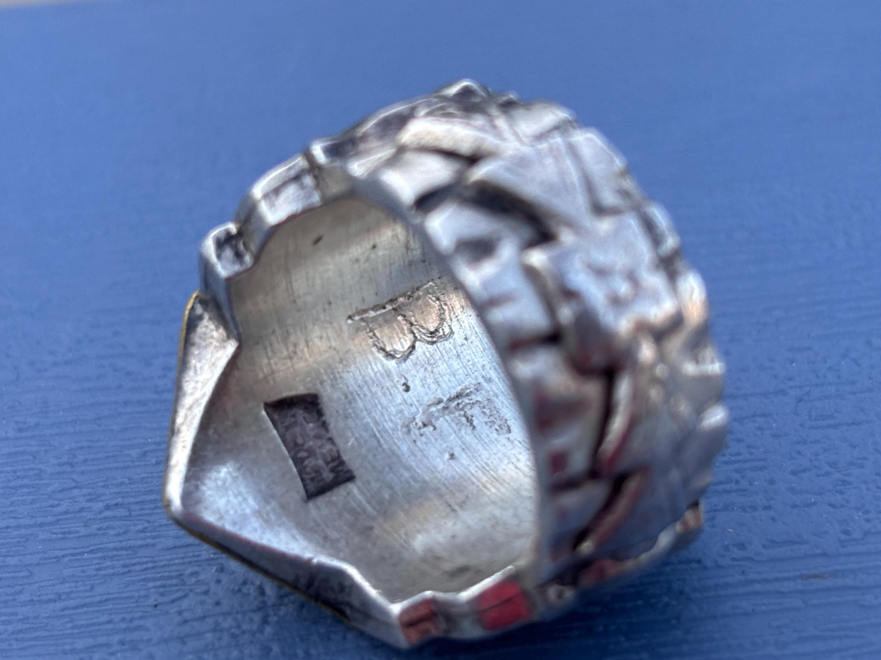 Vintage Mexican Biker Ring. Crowned Aztec Chief Ring, C. 1940s
