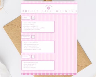 Coastal Bachelorette Itinerary Template | Editable Canva Weekend Schedule | Printable Bach Party Weekend Agenda | Pink