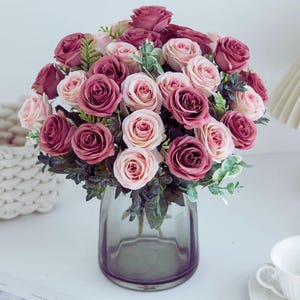 Artificial Rose Bouquet – 6 Head Faux Roses for Wedding, Home Decor, or Romantic Gift Arrangements