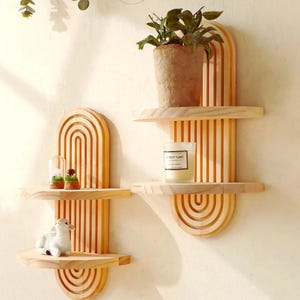1pc Wooden Wall Shelf – Boho Style Floating Shelf, Rustic Home Decor, Minimalist Wooden Storage