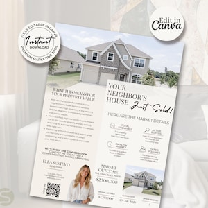Just Sold Flyer Canva Template | Real Estate Agent Marketing Mailer | Luxury Neighborhood Farming Letter | Minimalist Realtor CMA Print