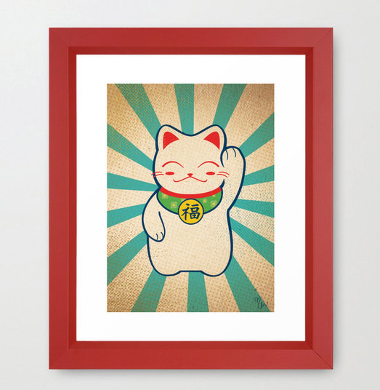 Lucky Cat Art Print - Japanese Chinese Good Luck Maneki Neko Kawaii ...