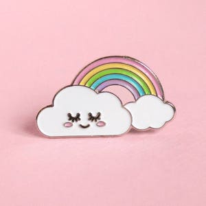 Rainbow Enamel Pin Cloud pin Brooch lapel pin kawaii happy cloud smiley face pride image 1