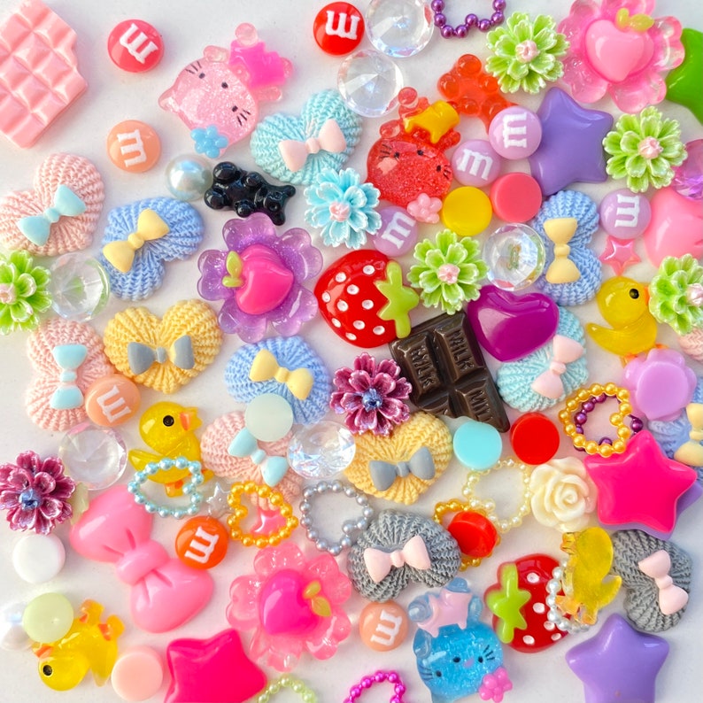 50 pieces of kawaii RANDOM Charms Resin Cabochons FLAT BACK for decoden nail decoration Kawaii multicolor mixed cute 50 pc lot bulk 