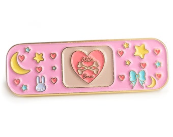 Decora Kawaii Bandage Enamel Pin - harajuku Yami Kawaii pink pastel nose stars hearts bunny