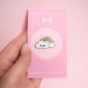 Rainbow Enamel Pin Cloud pin Brooch lapel pin kawaii happy cloud smiley face pride image 2