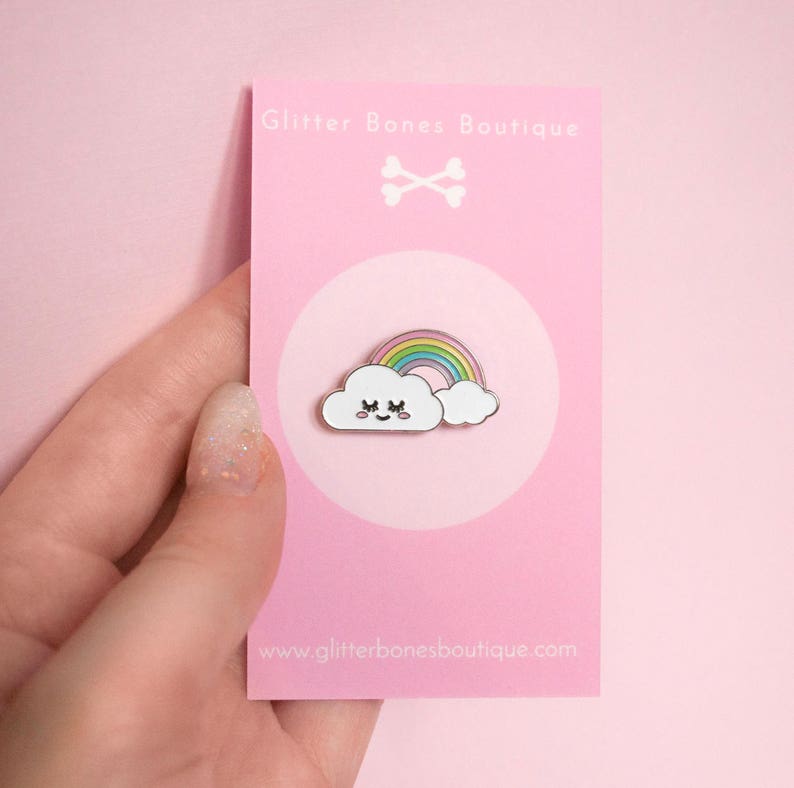 Rainbow Enamel Pin Cloud pin Brooch lapel pin kawaii happy cloud smiley face pride image 2