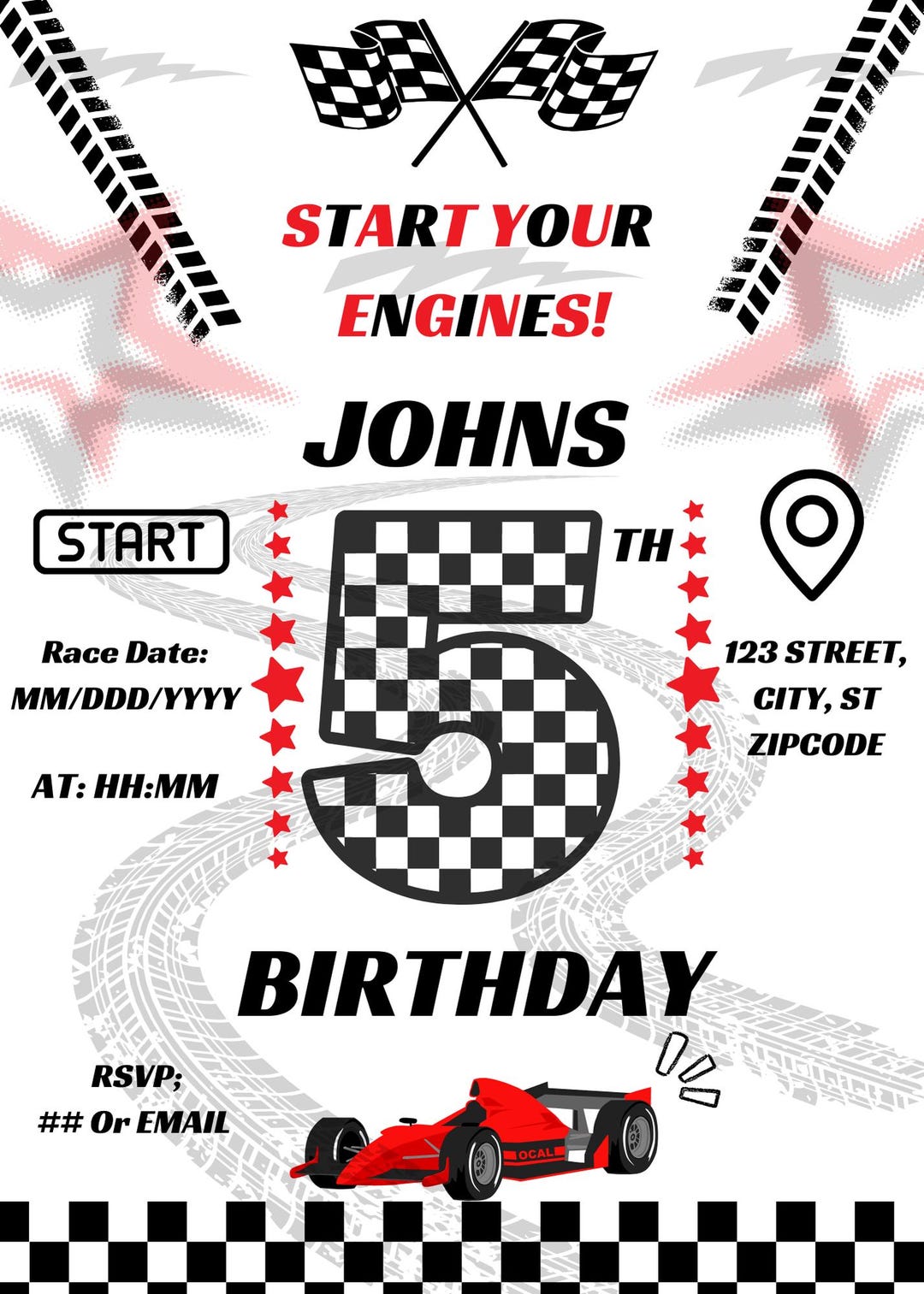 Start Your Engines Birthday Party Invite Template (age 5) READ ...