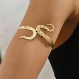 Gold Snake Arm Cuff Bracelet: Adjustable Serpent Design