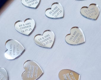 Personalized Wedding Heart Table Decoration – Silver Mirror – Wedding Table Decor – Wedding Favor Keepsake