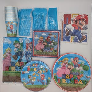 Super Mario Bros.Geburtstagsparty Dekoration.Banner,Geschirr+BDayFlag73STK.MB+TS