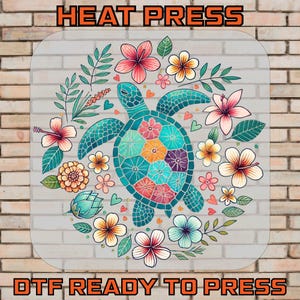 Floral Sea Turtle Ready To Press, Colorful Flowers DTF Transfer, Beachy Shirt, Summer Vibes Tee, Iron On Transfer, DTF Print, Heat Press
